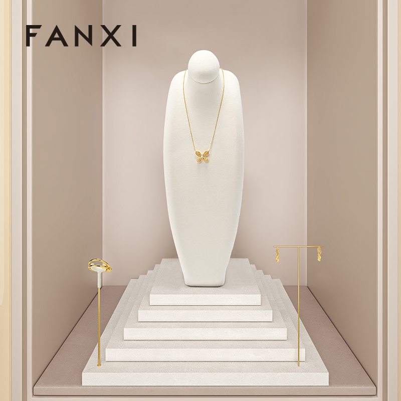FANXI RX086 Microfiber Necklace Bust Display Multi-Color Microfiber Jewelry Bust Necklaces Window Display Jewelry Display Mannequin